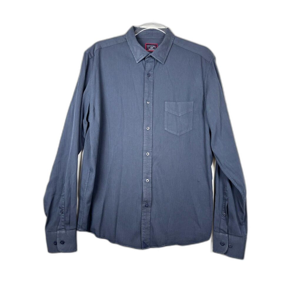 UNTUCKit Rohan Bedford Cord Shirt Men L Large Slim Fit Navy Blue
